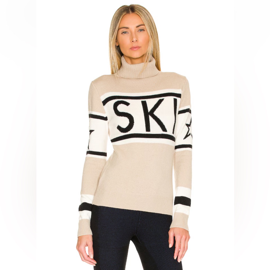 Perfect Moment Women's Schild Intarsia Merino Wool Turtleneck Sweater Beige Ski